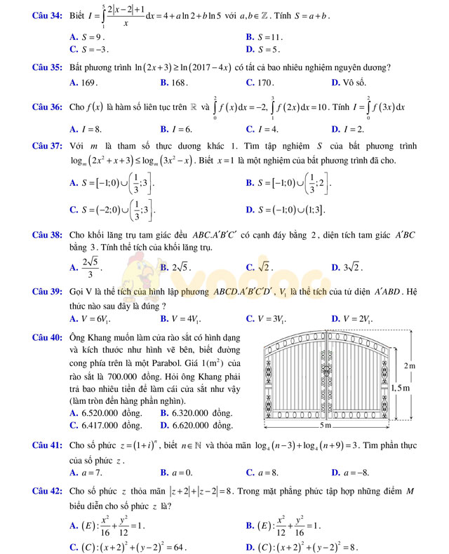 Đề thi thử THPT Quốc gia năm 2017 môn Toán 