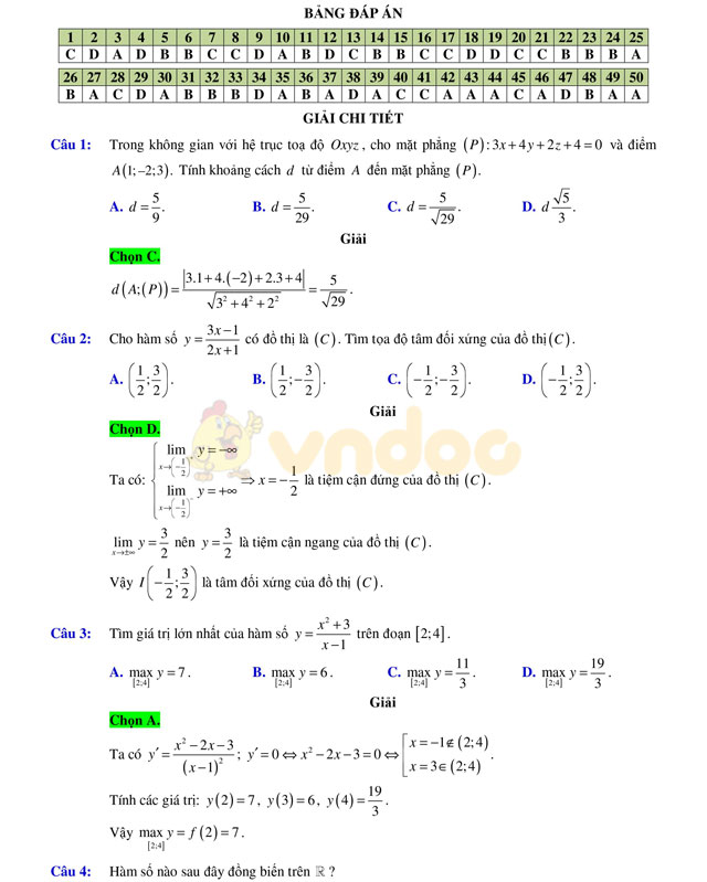 Đáp án đề thi thử THPT Quốc gia năm 2017 môn Toán 