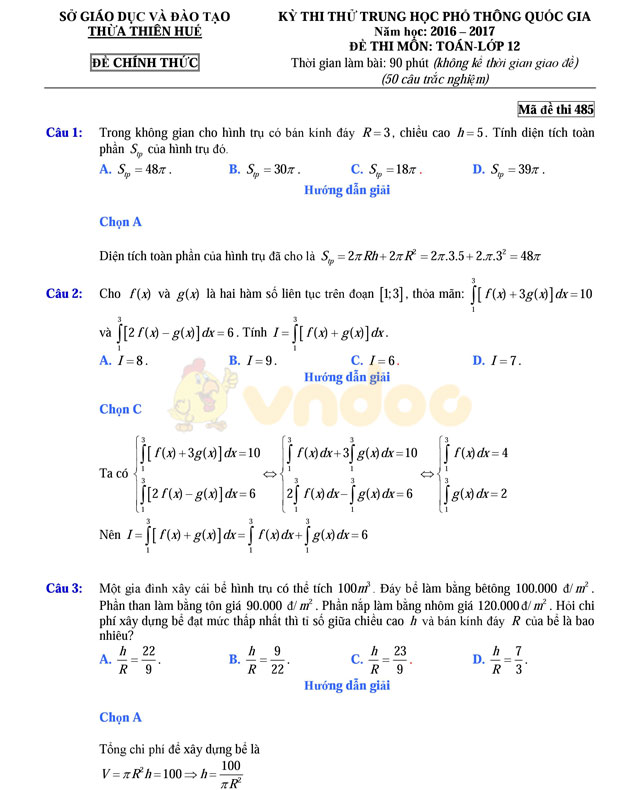 Đề thi thử THPT Quốc gia năm 2017 môn Toán Đề thi thử THPT Quốc gia năm 2017 môn Toán