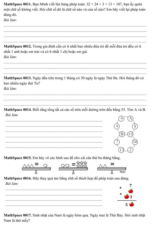 1001 bài toán tư duy lớp 2