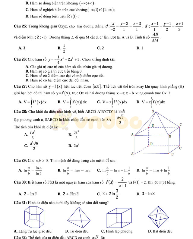Đề thi thử THPT Quốc gia năm 2017 môn Toán