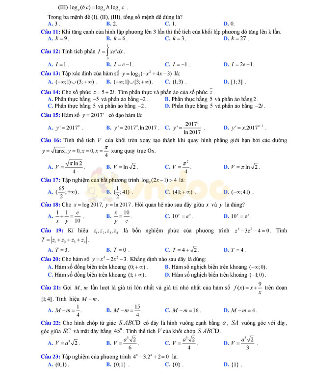 Đề thi thử THPT Quốc gia năm 2017 môn Toán