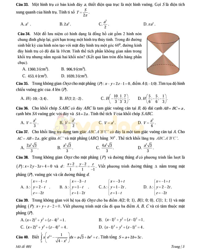 Đề thi thử THPT Quốc gia năm 2017 môn Toán