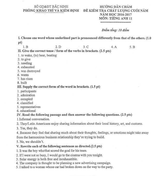 Đề thi học kì 2 môn Tiếng Anh