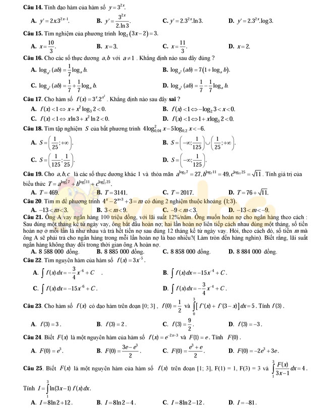 Đề thi thử THPT Quốc gia năm 2017 môn Toán