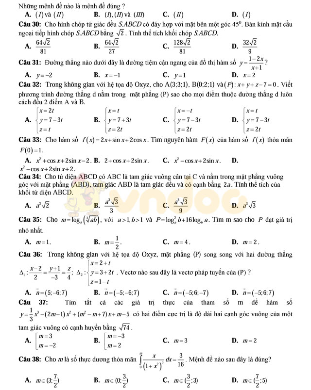 Đề thi thử THPT Quốc gia năm 2017 môn Toán