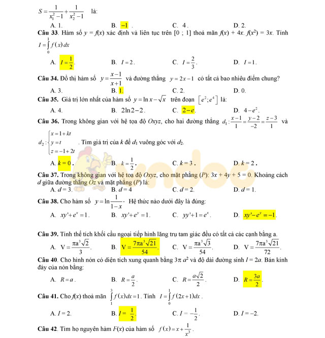 Đề thi thử THPT Quốc gia năm 2017 môn Toán