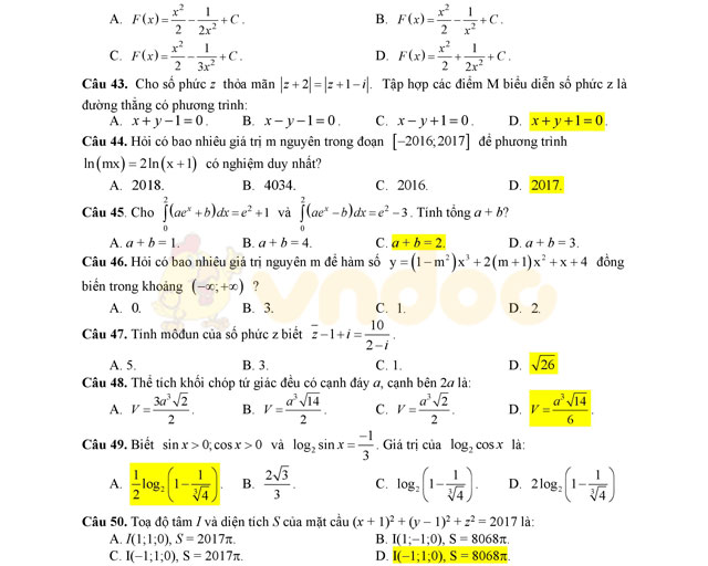 Đề thi thử THPT Quốc gia năm 2017 môn Toán