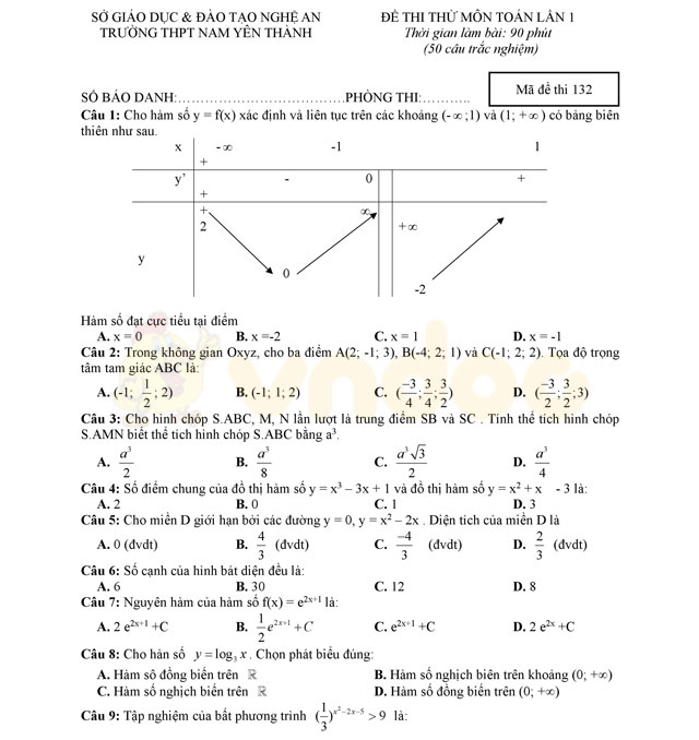 Đề thi thử THPT Quốc gia năm 2017 môn Toán
