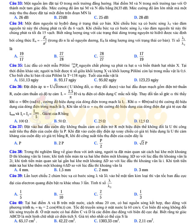 Đề thi thử THPT Quốc gia năm 2017 môn Vật lý