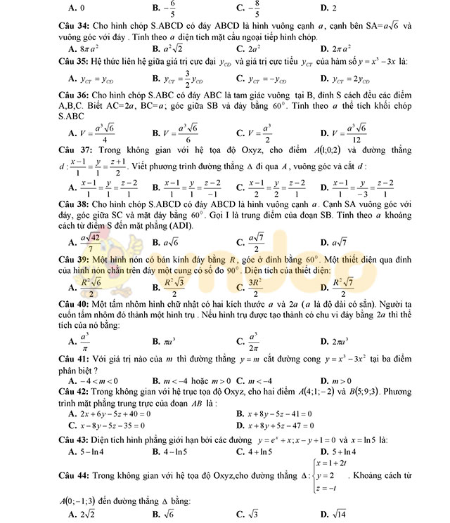 Đề thi thử THPT Quốc gia 2017 môn Toán
