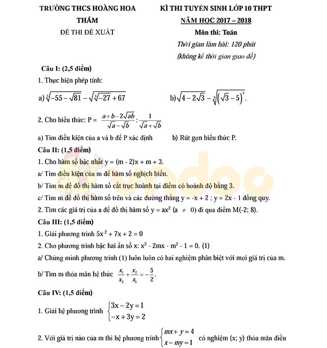 Đề thi thử vào lớp 10 môn Toán