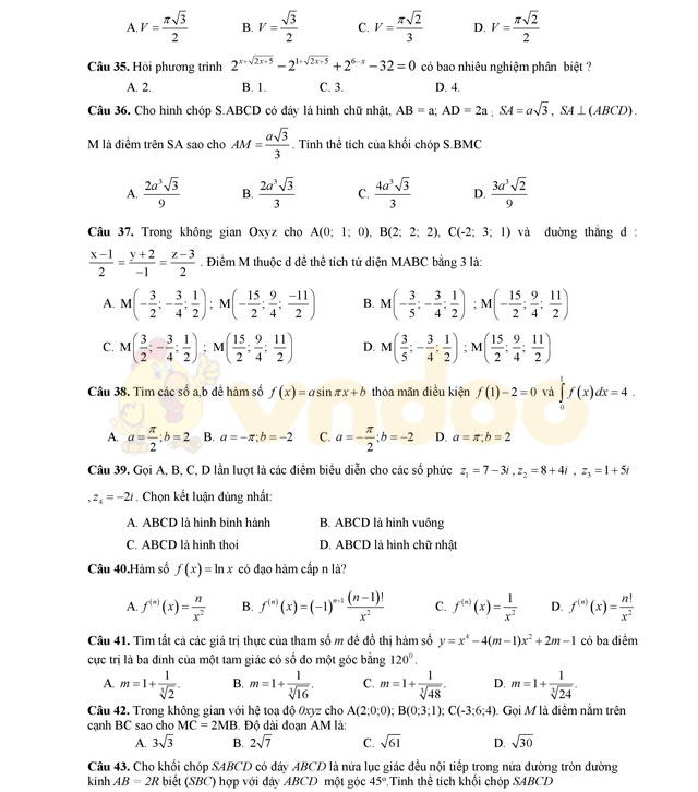 Đề thi thử THPT Quốc gia năm 2017 môn Toán 