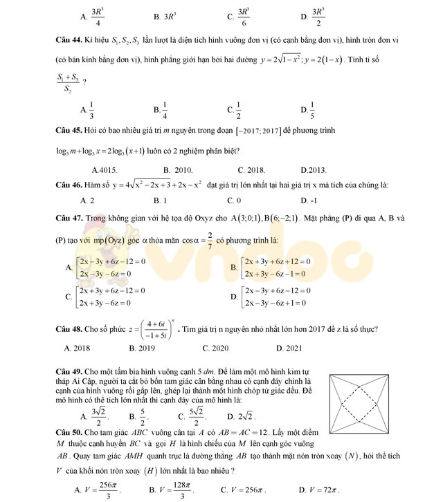 Đề thi thử THPT Quốc gia năm 2017 môn Toán 