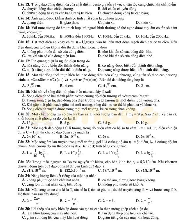 Đề thi thử THPT Quốc gia 2017 môn Vật lý