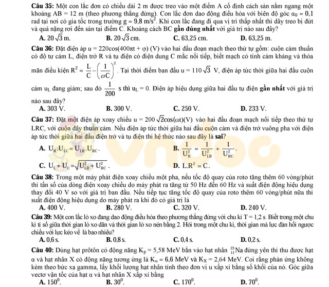 Đề thi thử THPT Quốc gia 2017 môn Vật lý