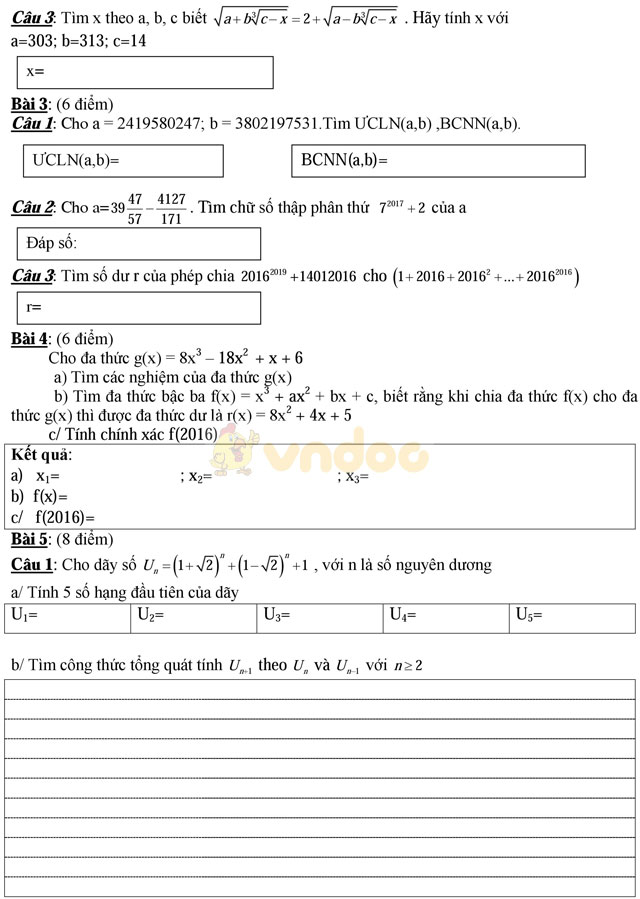 Đề thi học sinh giỏi giải toán trên máy tính cầm tay lớp 9 có đáp án