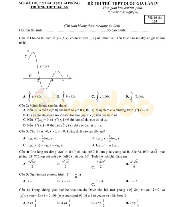 Đề thi thử THPT Quốc gia năm 2017 môn Toán