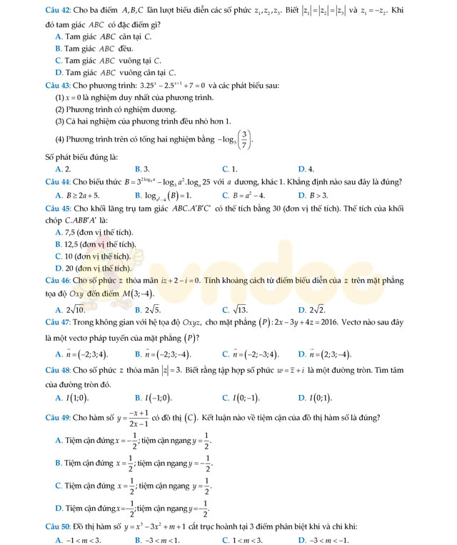 Đề thi thử THPT Quốc gia 2017 môn Toán