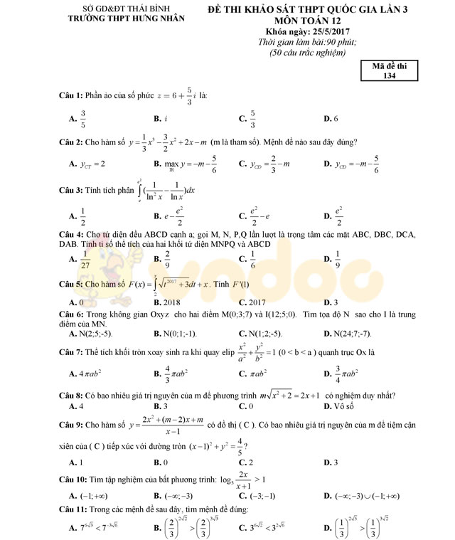 Đề thi thử THPT Quốc gia 2017 môn Toán Đề thi thử THPT Quốc gia 2017 môn Toán