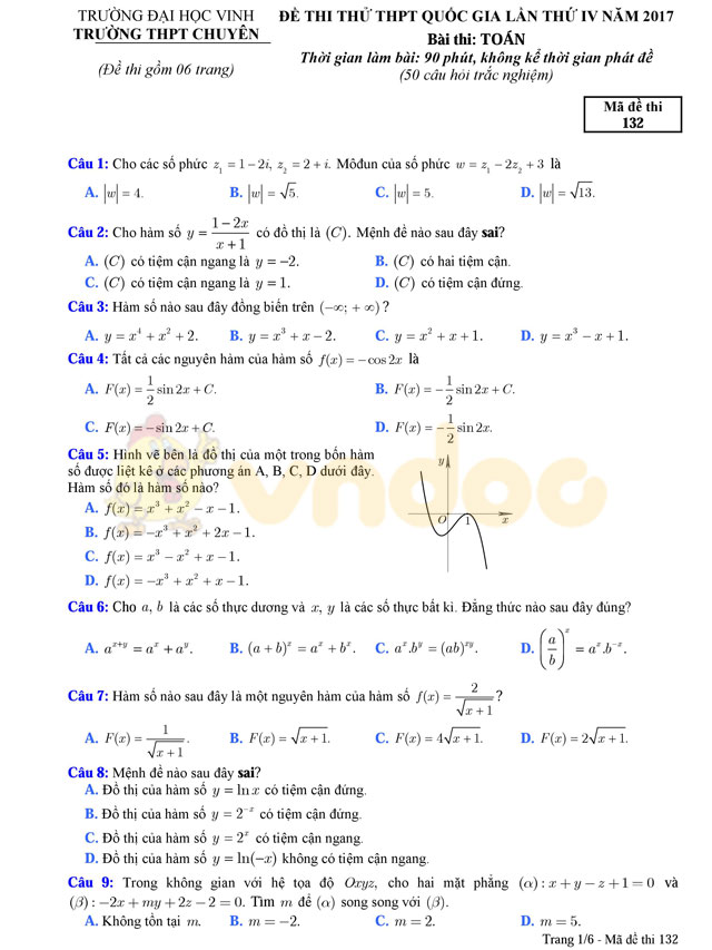 Đề thi thử THPT Quốc gia năm 2017 môn Toán
