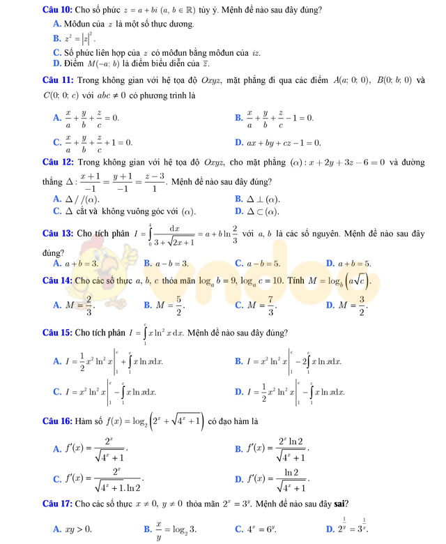 Đề thi thử THPT Quốc gia năm 2017 môn Toán