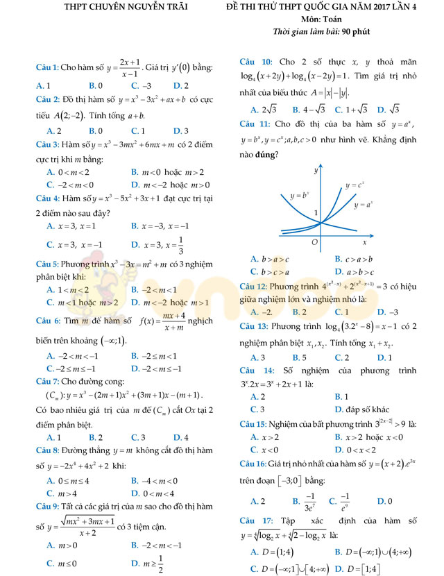 Đề thi thử THPT Quốc gia năm 2017 môn Toán