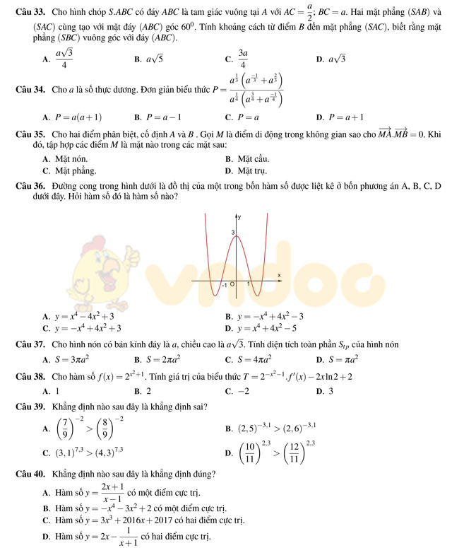 Đề thi thử THPT Quốc gia năm 2017 môn Toán