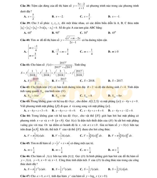 Đề thi thử THPT Quốc gia năm 2017 môn Toán