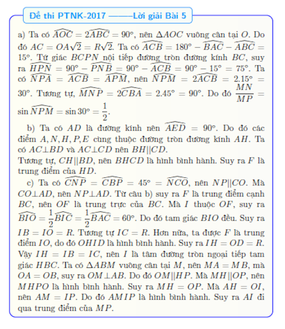 Đề thi tuyển sinh vào lớp 10 môn toán năm 2017