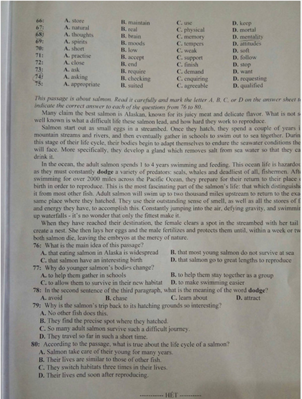 Đề tuyển sinh môn tiếng anh vào lớp 10