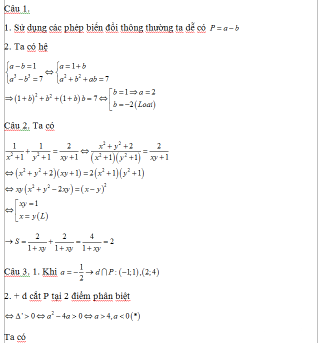 Đề thi vào lớp 10 môn Toán có đáp án