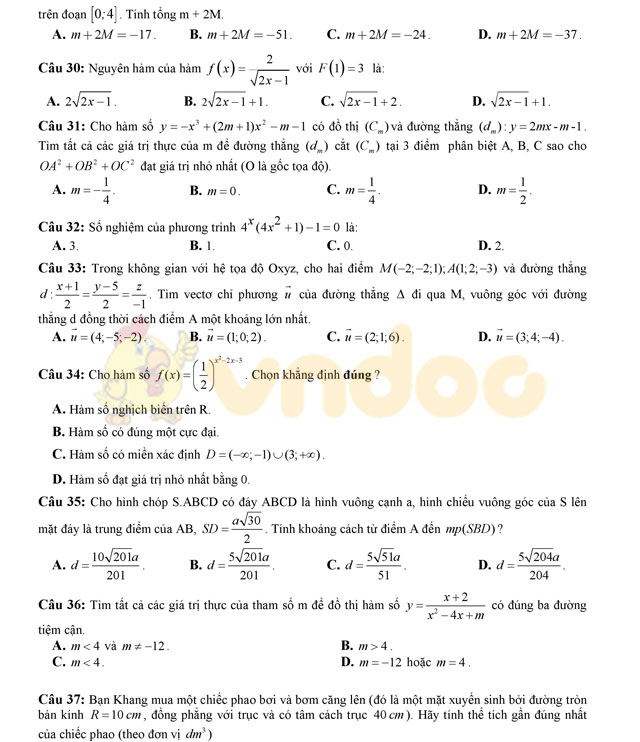 Đề thi thử THPT Quốc gia năm 2017 môn Toán