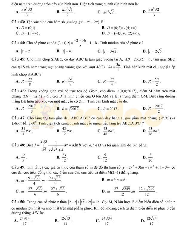 Đề thi thử THPT Quốc gia năm 2017 môn Toán