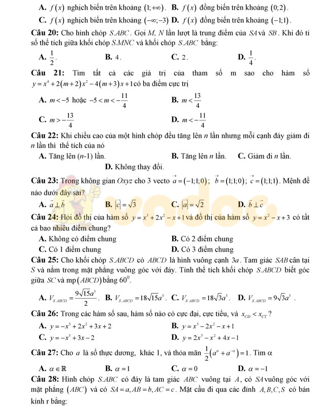 Đề thi thử THPT Quốc gia năm 2017 môn Toán