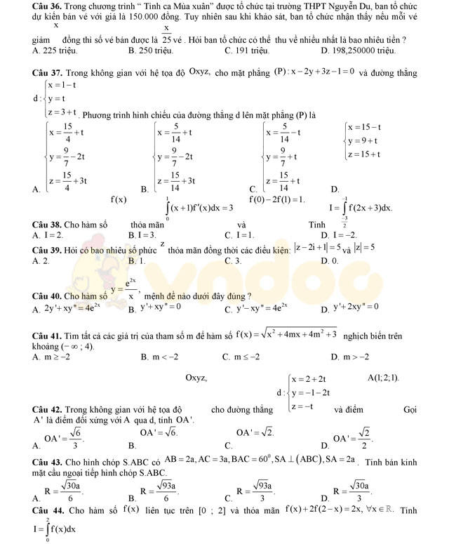 Đề thi thử THPT Quốc gia năm 2017 môn Toán