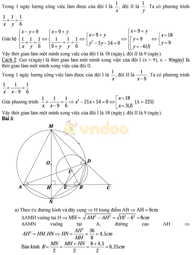 Đề thi vào lớp 10 môn Toán có đáp án