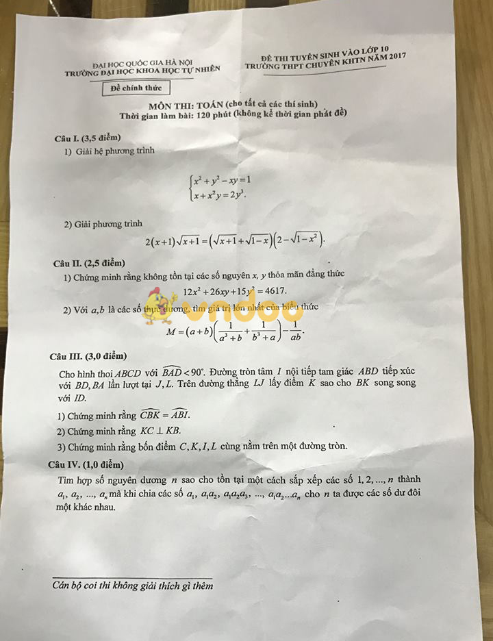 Đề thi tuyển sinh vào lớp 10 môn Toán