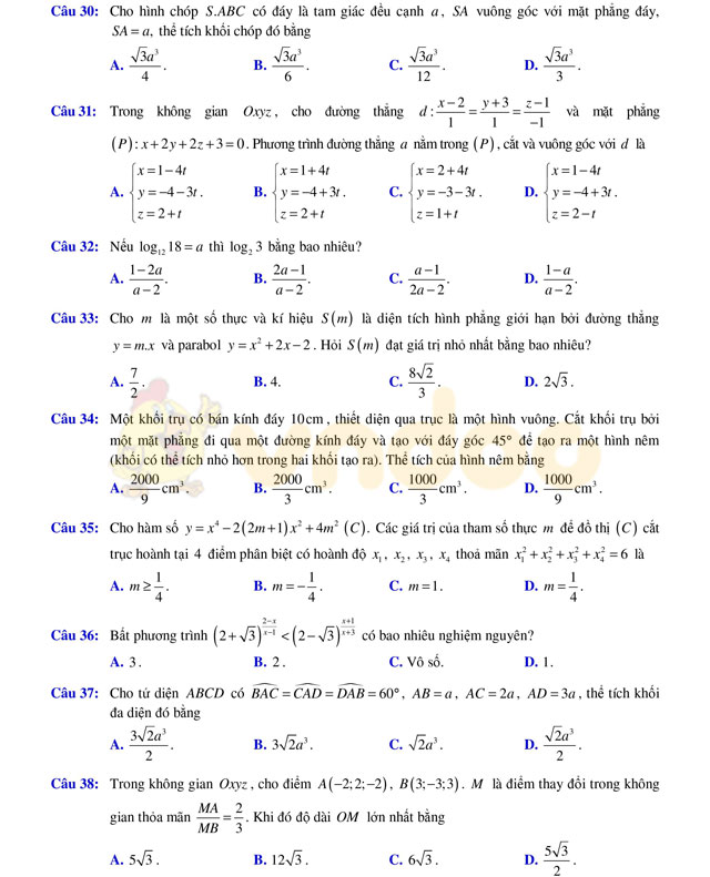 Đề thi thử THPT Quốc gia năm 2017 môn Toán 