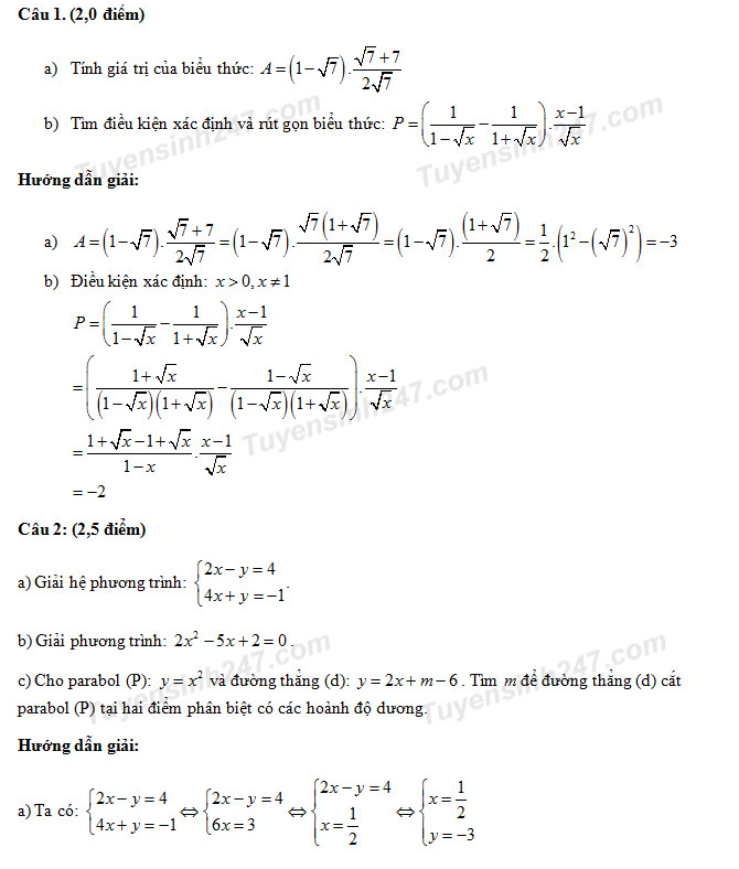 Đề thi tuyển sinh vào lớp 10 môn Toán