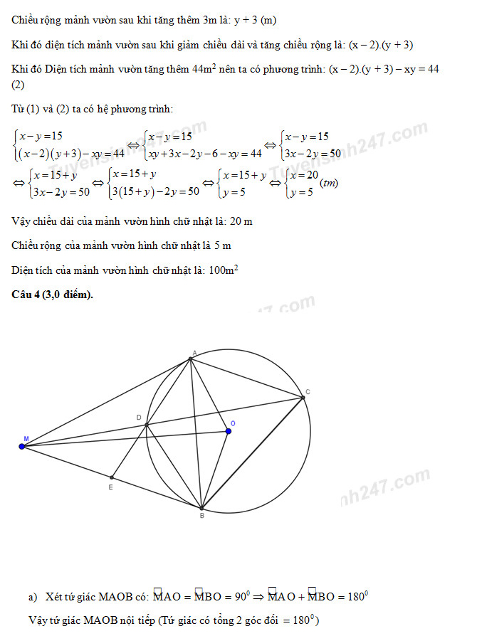 Đề thi tuyển sinh vào lớp 10 môn Toán