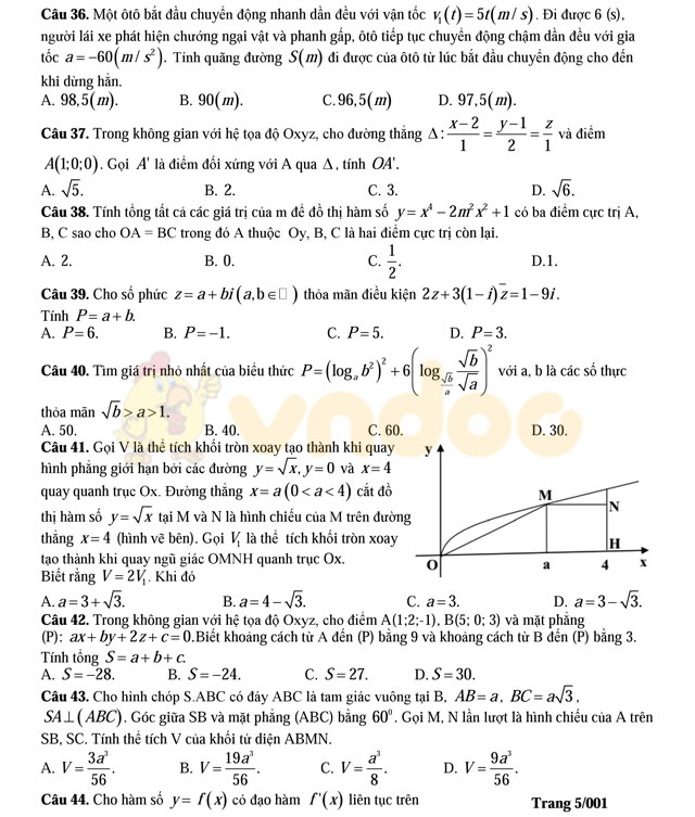 Đề thi thử THPT Quốc gia năm 2017 môn Toán