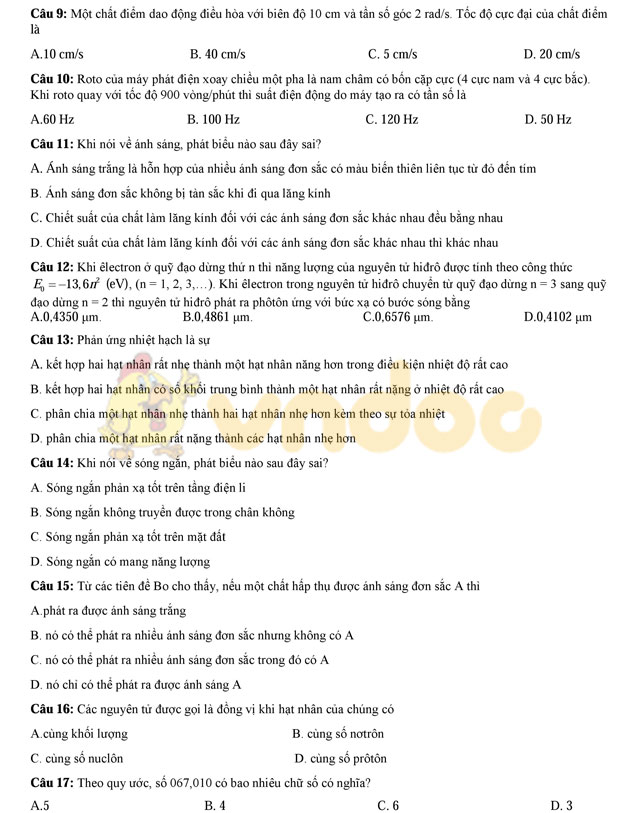 Đề thi thử THPT Quốc gia năm 2017 môn Vật lý