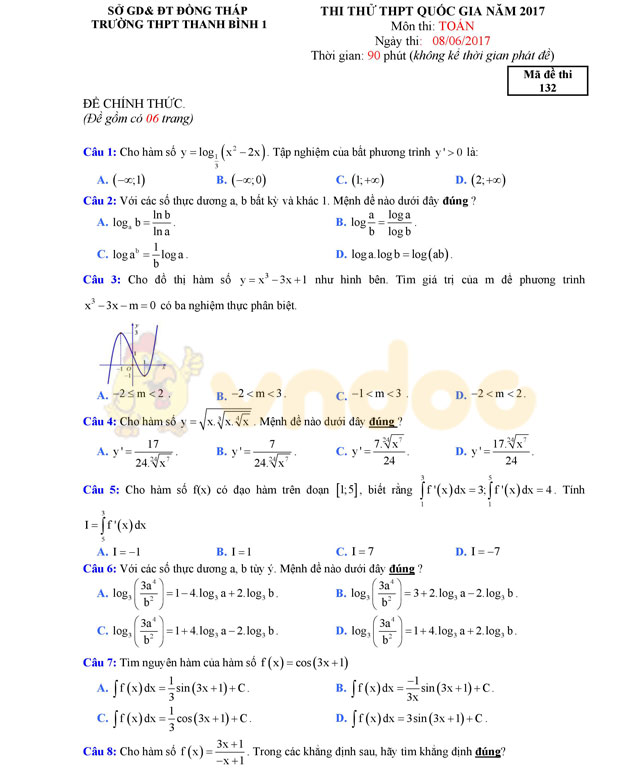 Đề thi thử THPT Quốc gia năm 2017 môn Toán