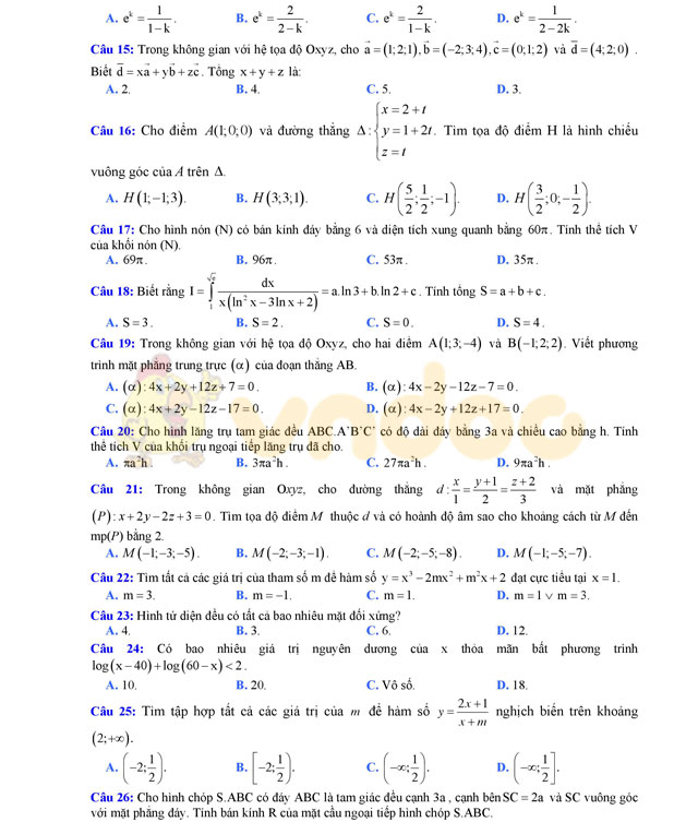 Đề thi thử THPT Quốc gia năm 2017 môn Toán