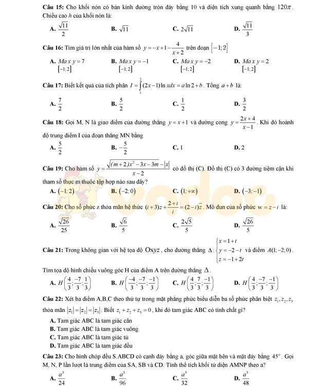 Đề thi thử THPT Quốc gia năm 2017 môn Toán 