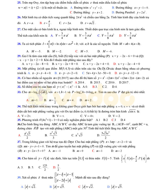 Đề thi thử THPT Quốc gia năm 2017 môn Toán 