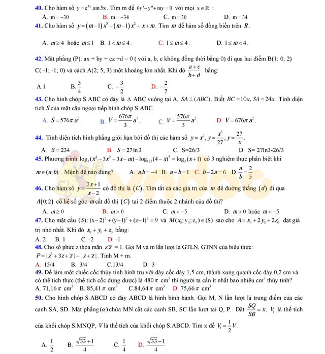 Đề thi thử THPT Quốc gia năm 2017 môn Toán 