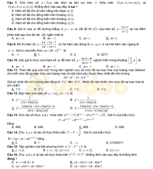 Đề thi thử THPT Quốc gia năm 2017 môn Toán