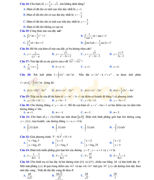 Đề thi thử THPT Quốc gia năm 2017 môn Toán